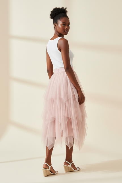 Jupe Longue Rose Tulle Superposée Chic