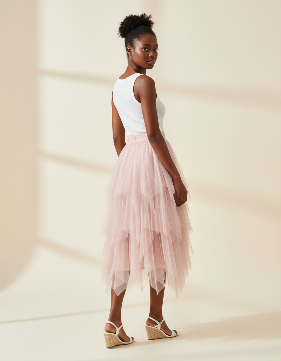 Jupe Longue Rose Tulle Superposée Chic