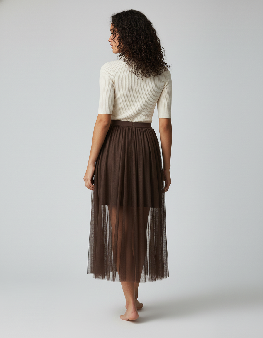 Jupe Longue Tulle Marron Fluide Chic