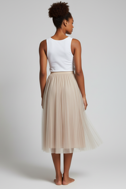 Jupe Longue Tulle Plissée Fluide Femme
