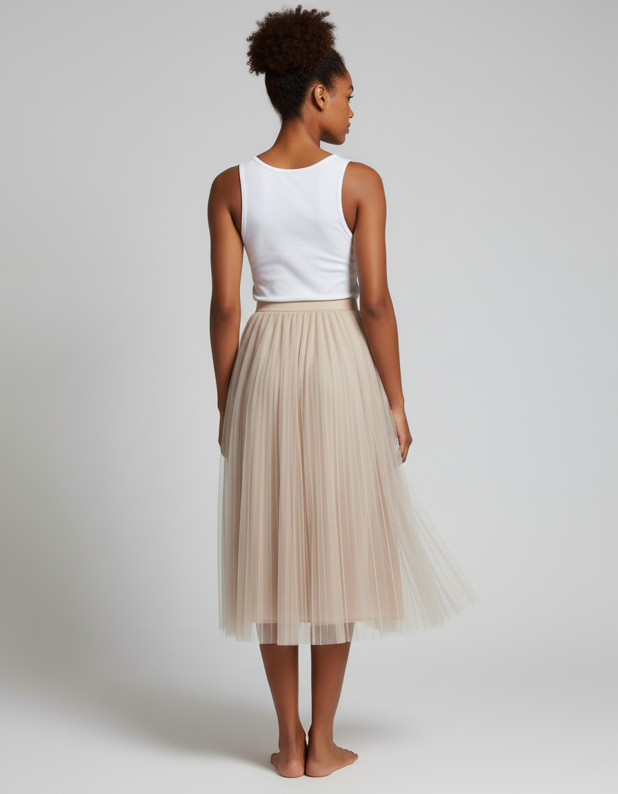 Jupe Longue Tulle Plissée Fluide Femme