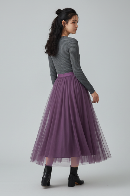 Jupe Longue Tulle Violette Fluide