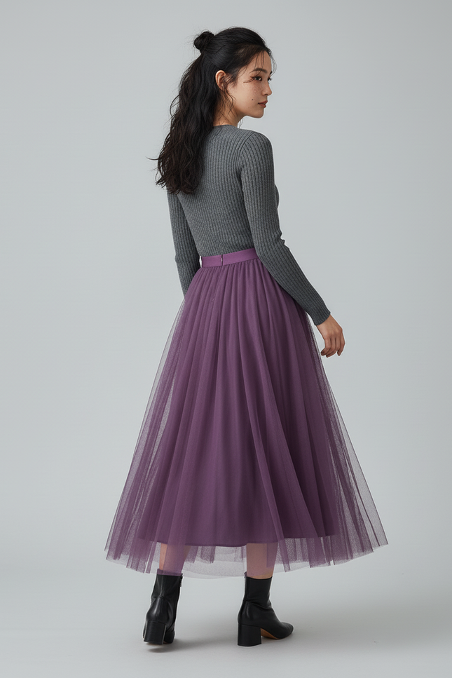 Jupe Longue Tulle Violette Fluide