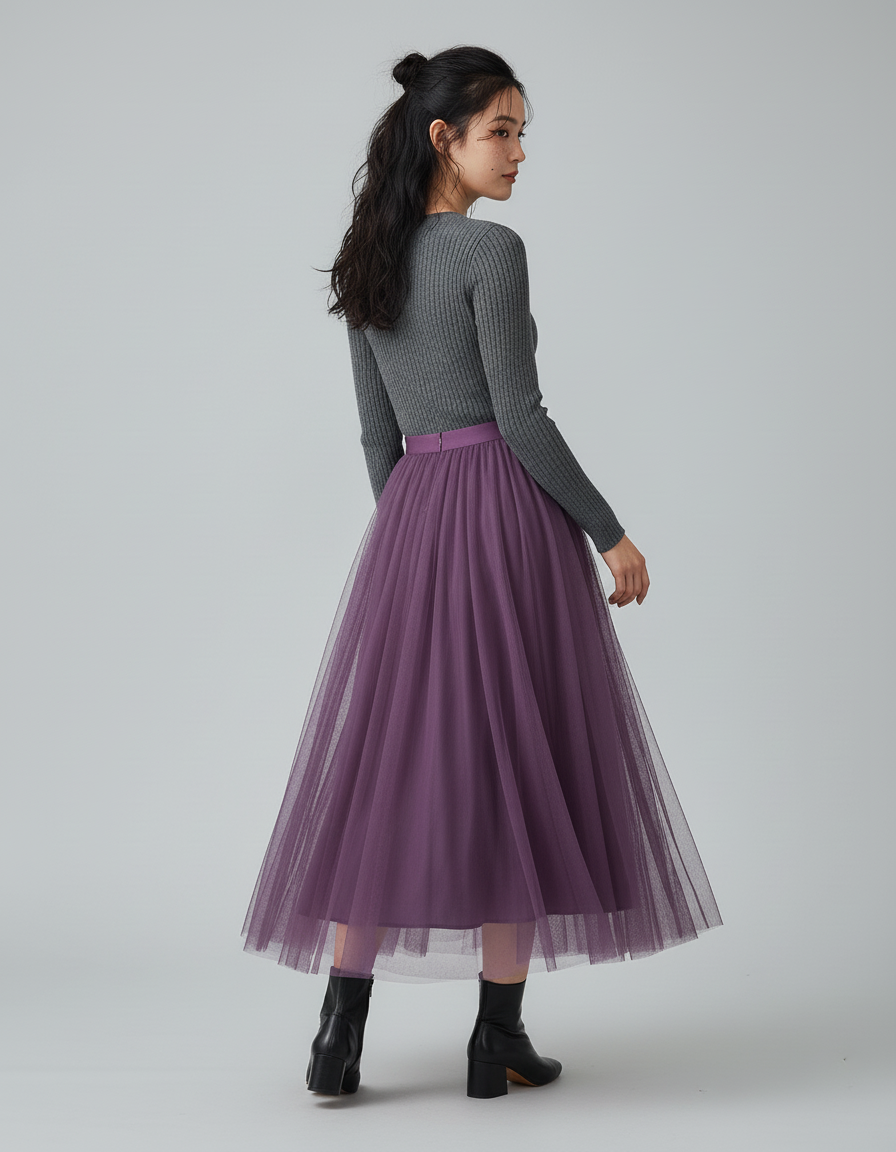 Jupe Longue Tulle Violette Fluide