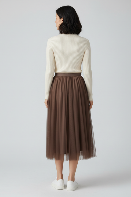 Jupe Longue Tulle Marron Fluide Bohème