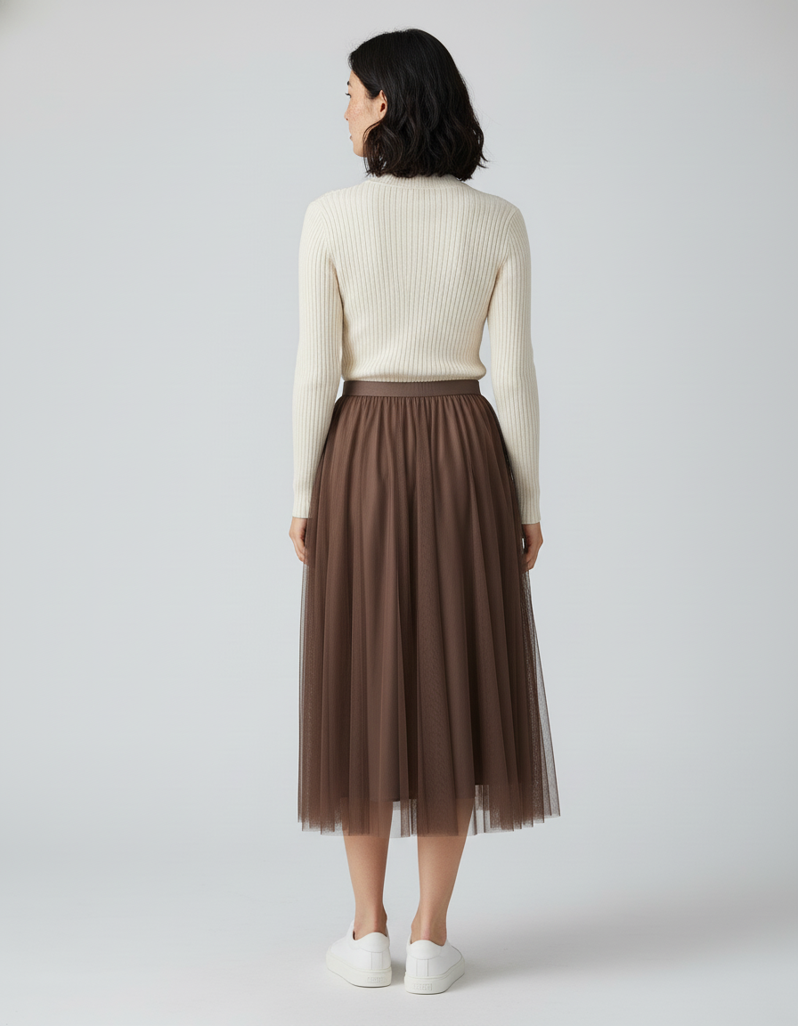 Jupe Longue Tulle Marron Fluide Bohème