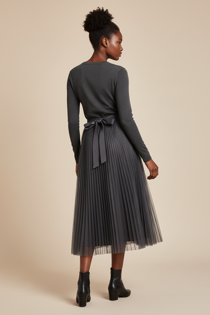 Jupe Longue Tulle Plissée Grise Fluide