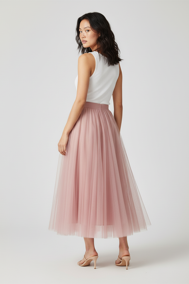 Jupe Plissée Voile Longue