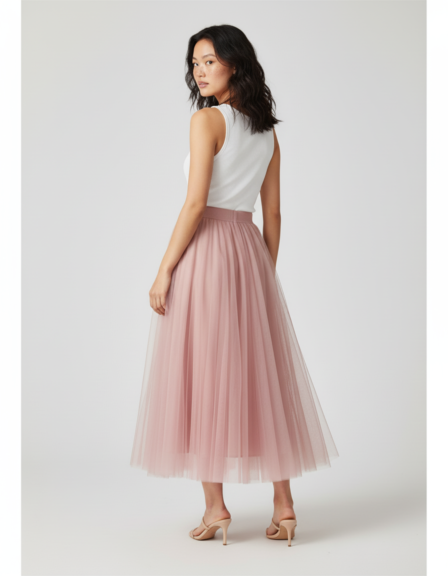 Jupe Plissée Voile Longue