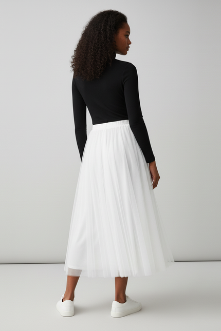 Jupe Longue Blanche Tulle Plissée Mariée