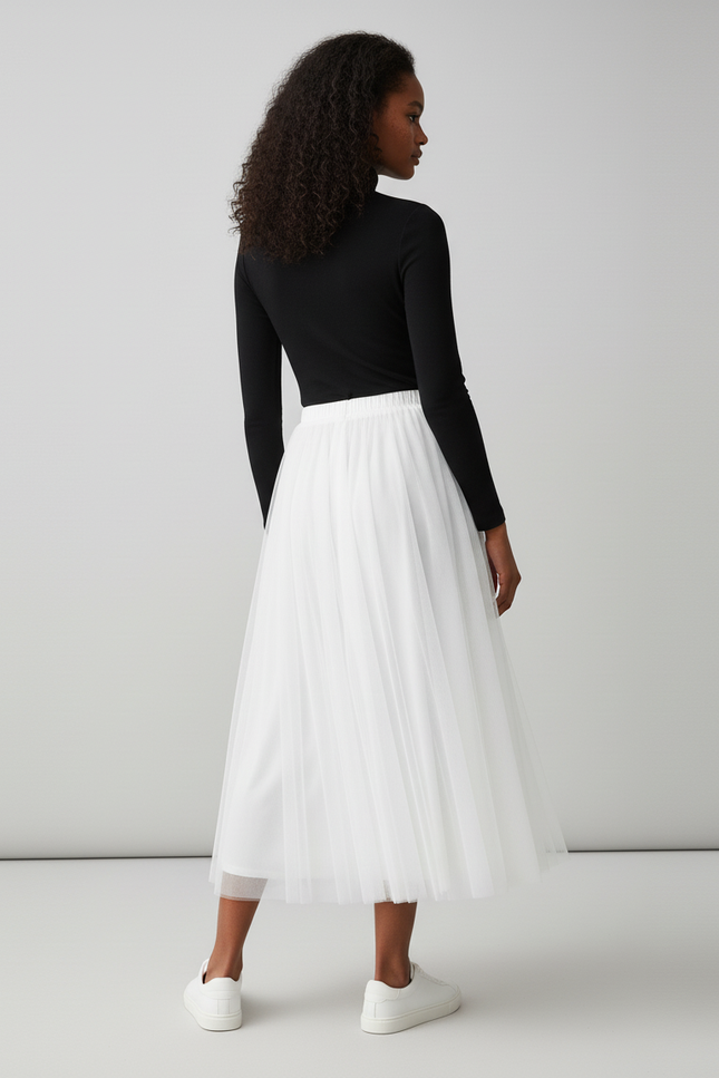 Jupe Longue Blanche Tulle Plissée Mariée