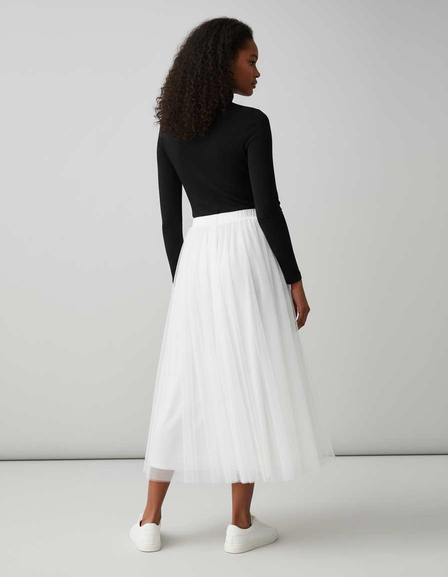 Jupe Longue Blanche Tulle Plissée Mariée