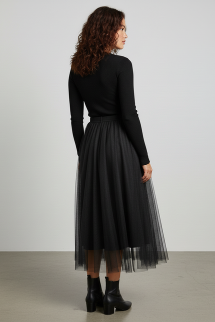 Jupe Longue Noire Tulle Plissée Soirée