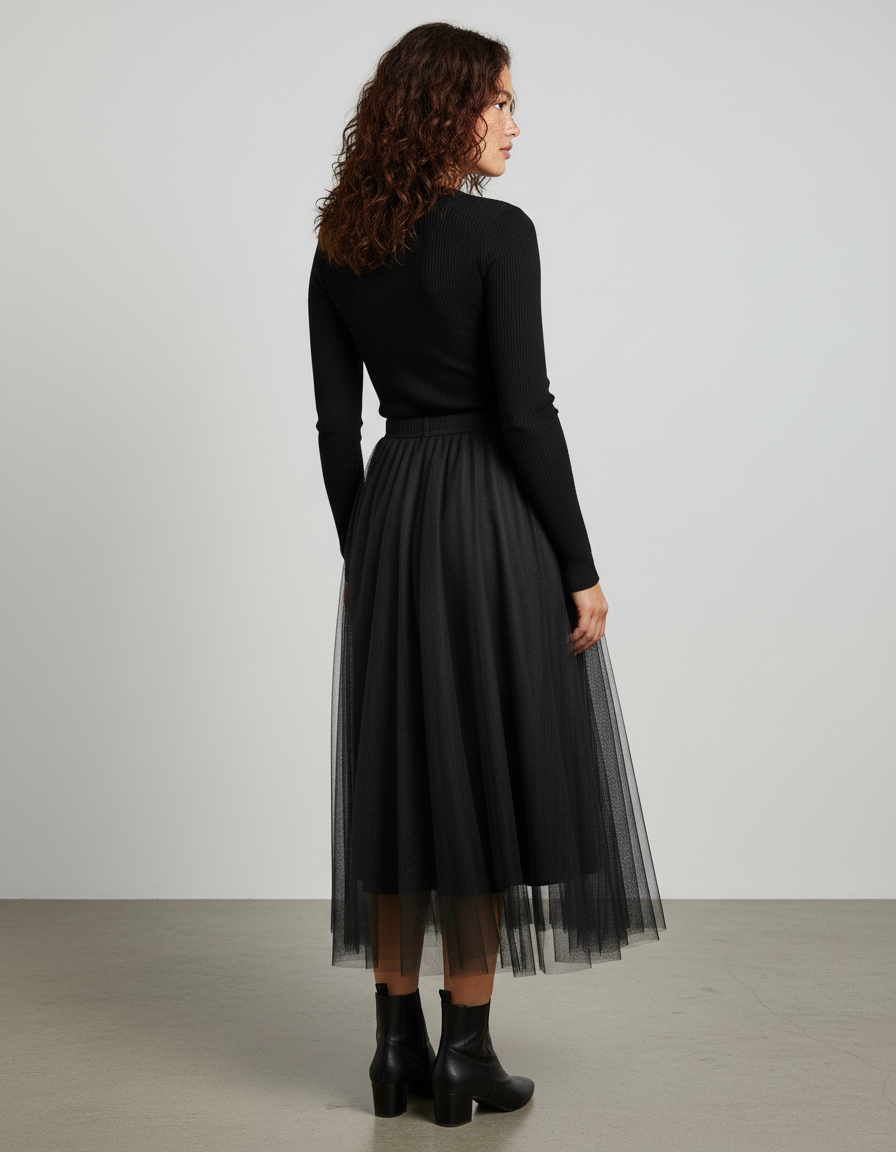 Jupe Longue Noire Tulle Plissée Soirée