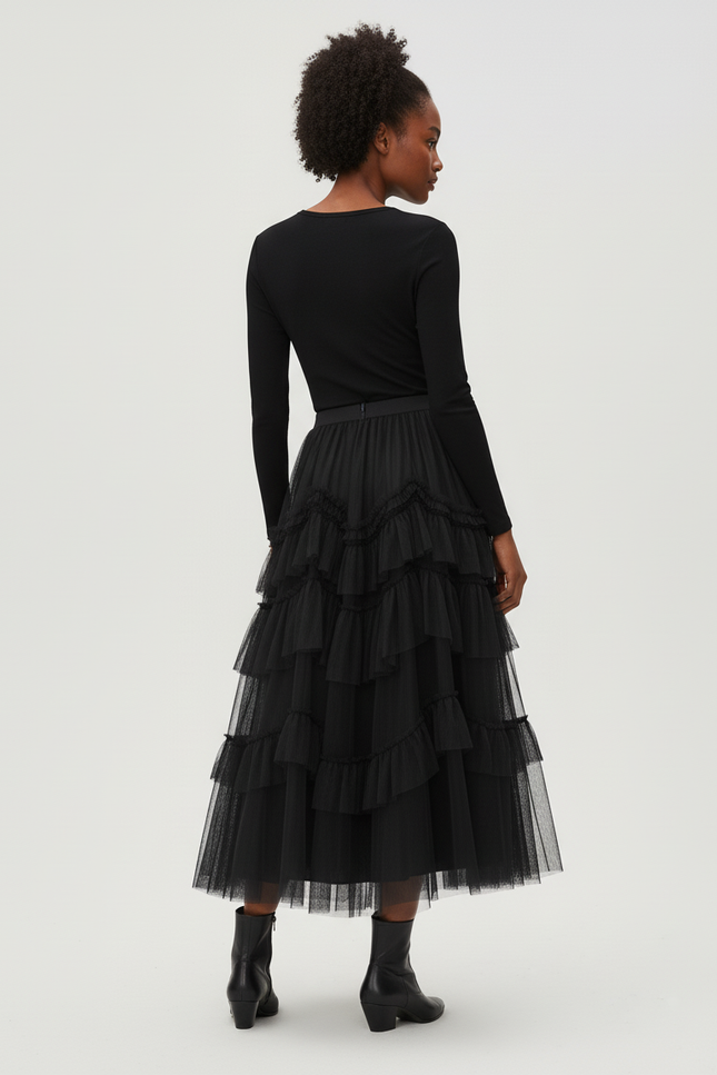 Jupe Longue Tulle Volants Élégante