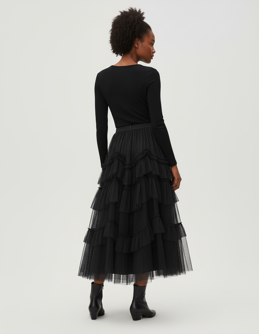 Jupe Longue Tulle Volants Élégante