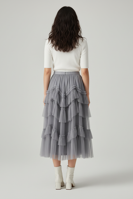 Jupe Longue Tulle À Volants Élégante