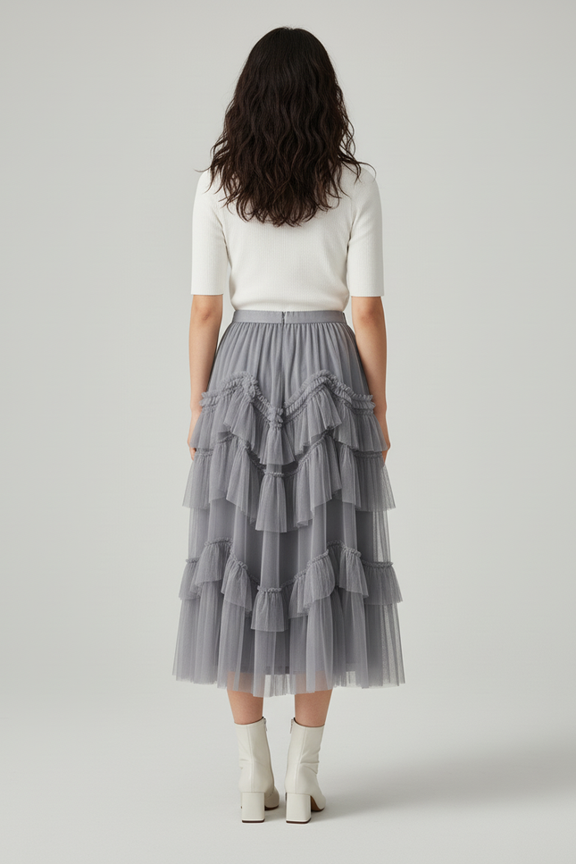 Jupe Longue Tulle À Volants Élégante