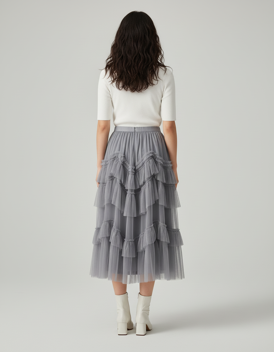 Jupe Longue Tulle À Volants Élégante