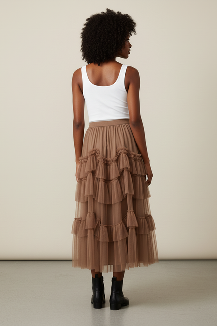 Jupe Longue Tulle À Volants Élégante Chic