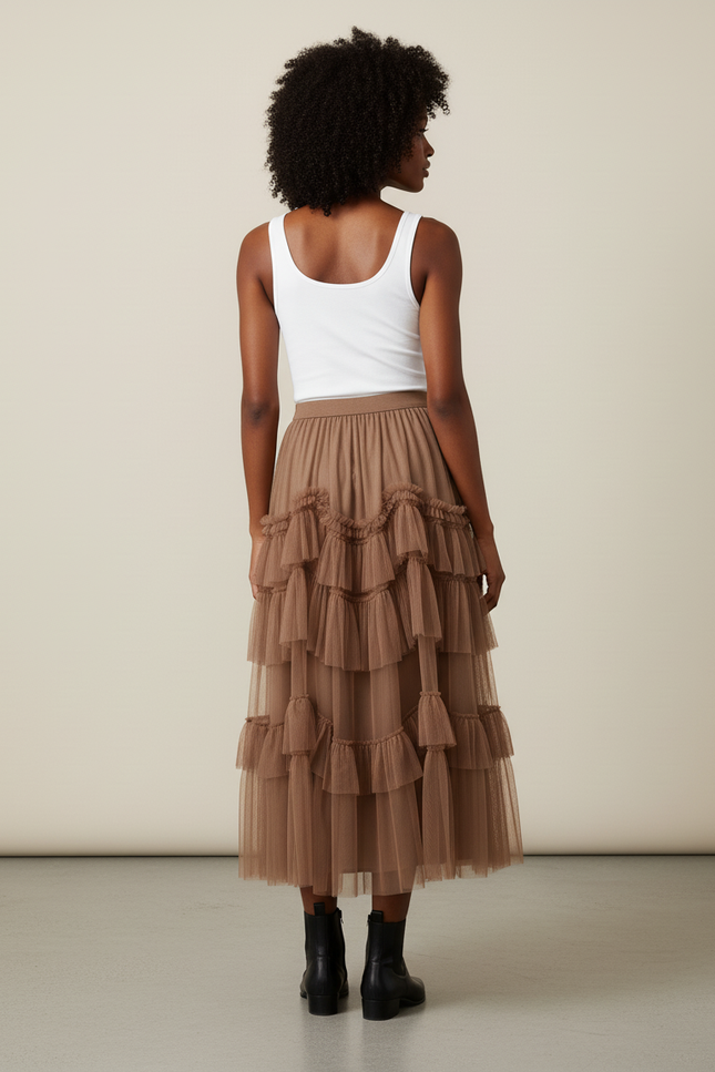 Jupe Longue Tulle À Volants Élégante Chic