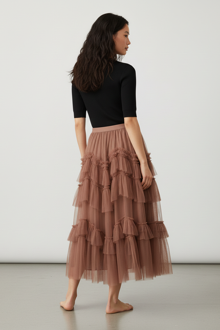 Jupe Longue Tulle Volants Fluide