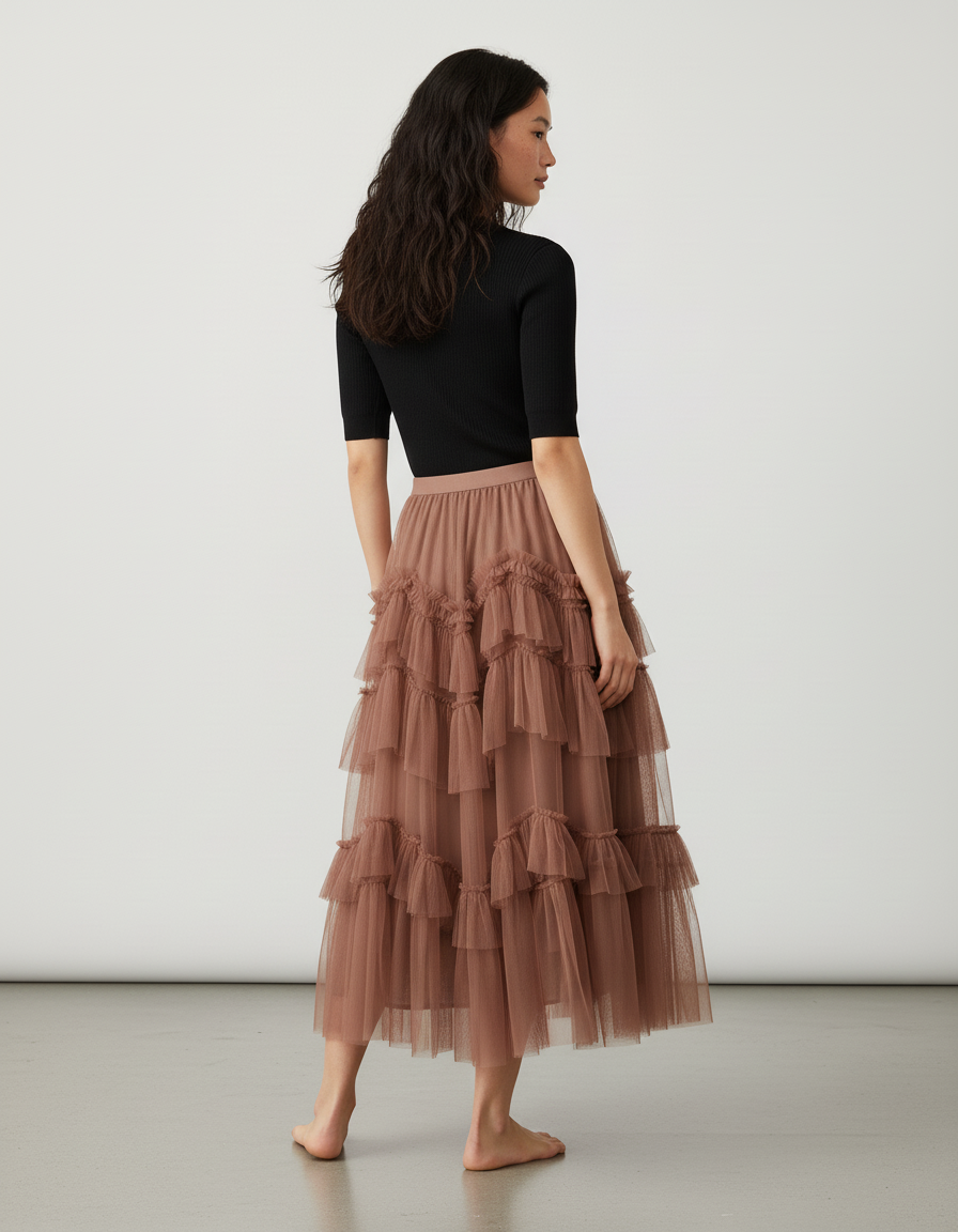 Jupe Longue Tulle Volants Fluide