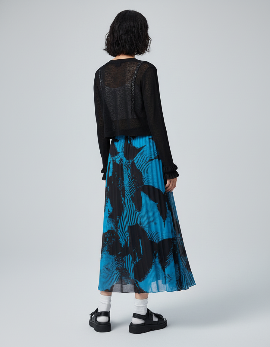 Jupe Longue Papillon Bleu Fluide