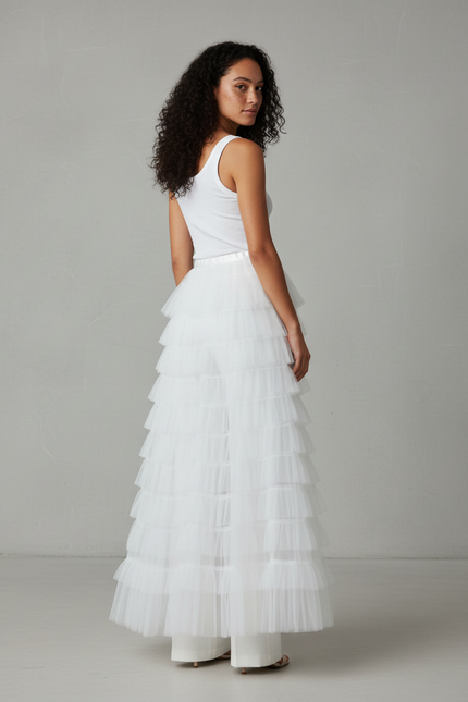 Jupe Longue Blanche Volants Tulle Élégante