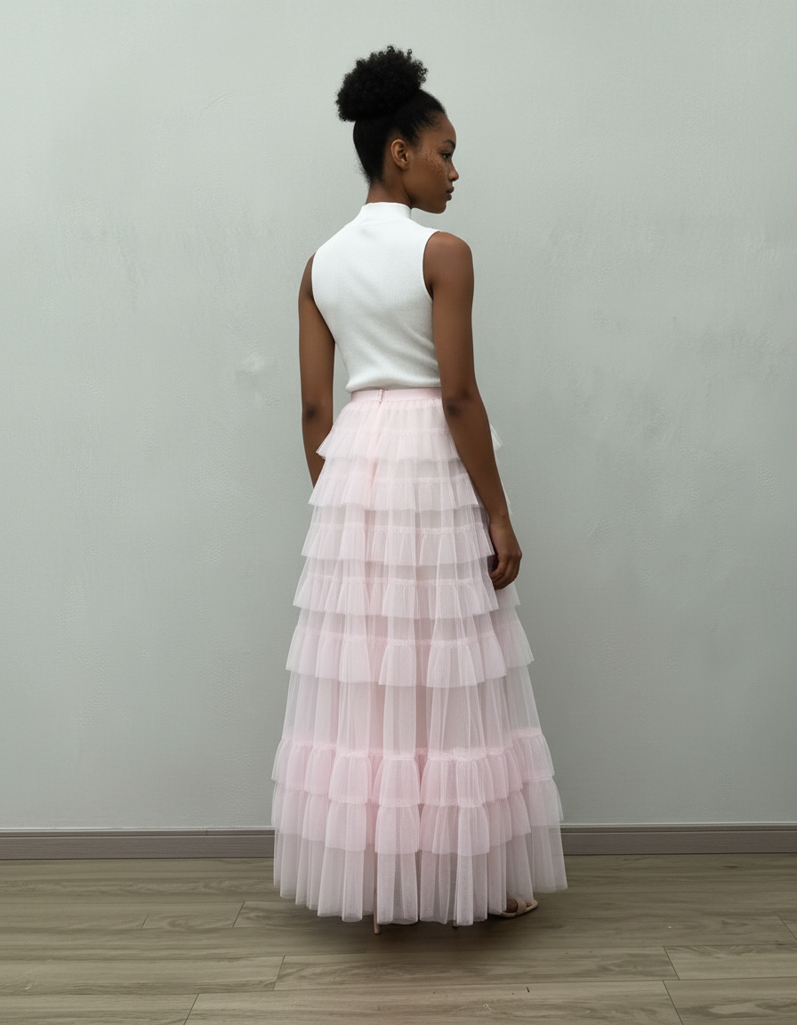 Jupe Rose Poudré Longue