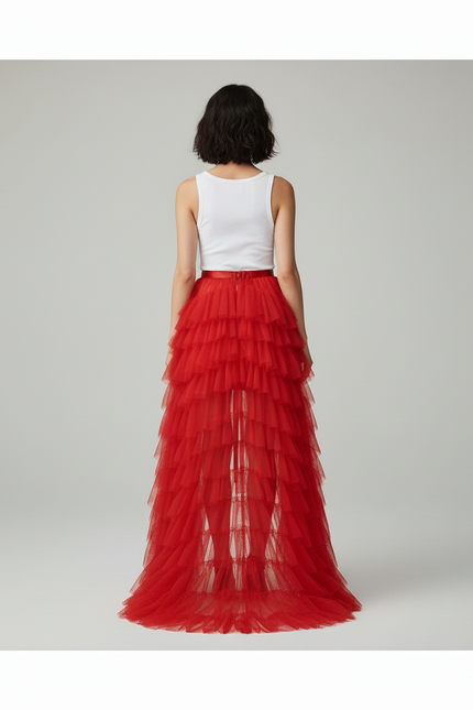 Jupe Longue Rouge Volants Élégante