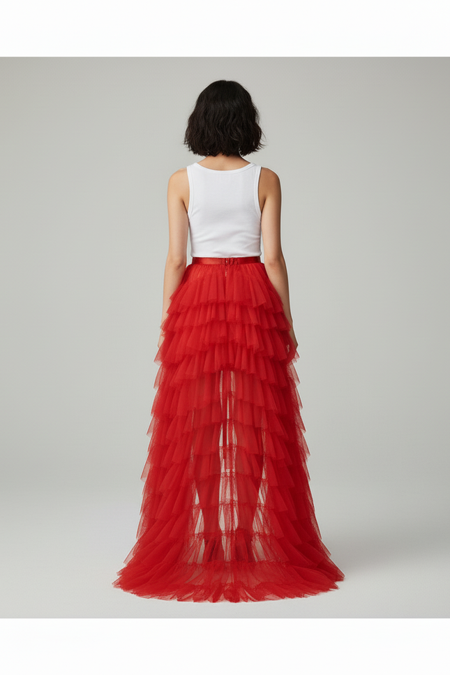 Jupe Longue Rouge Volants Élégante