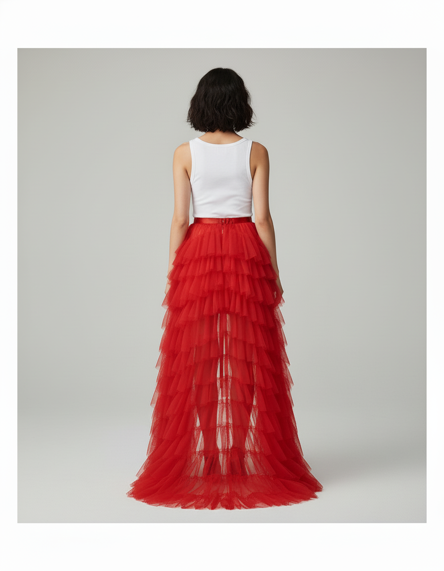 Jupe Longue Rouge Volants Élégante