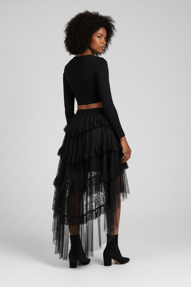 Jupe Longue Noire Asymétrique Élégante