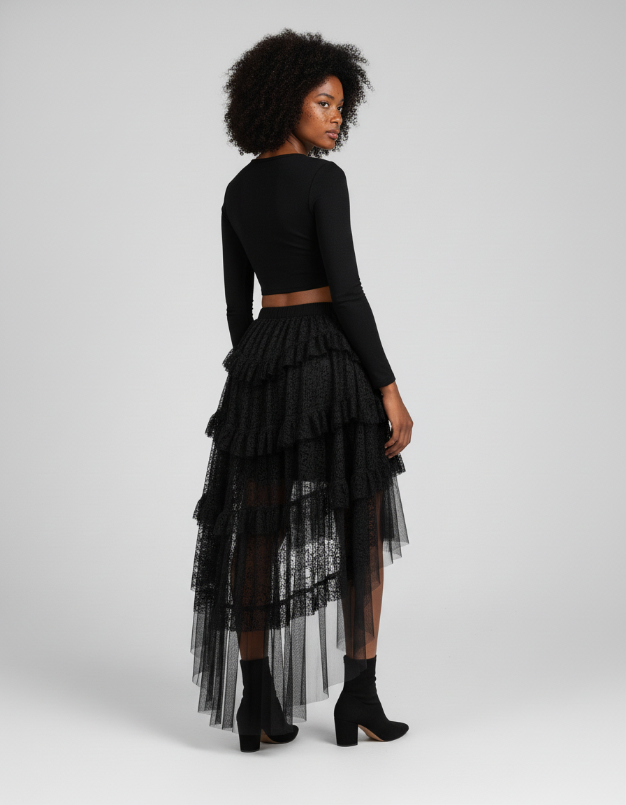 Jupe Longue Noire Asymétrique Élégante