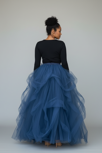 Jupe Longue Bleu Marine Tulle Élégante
