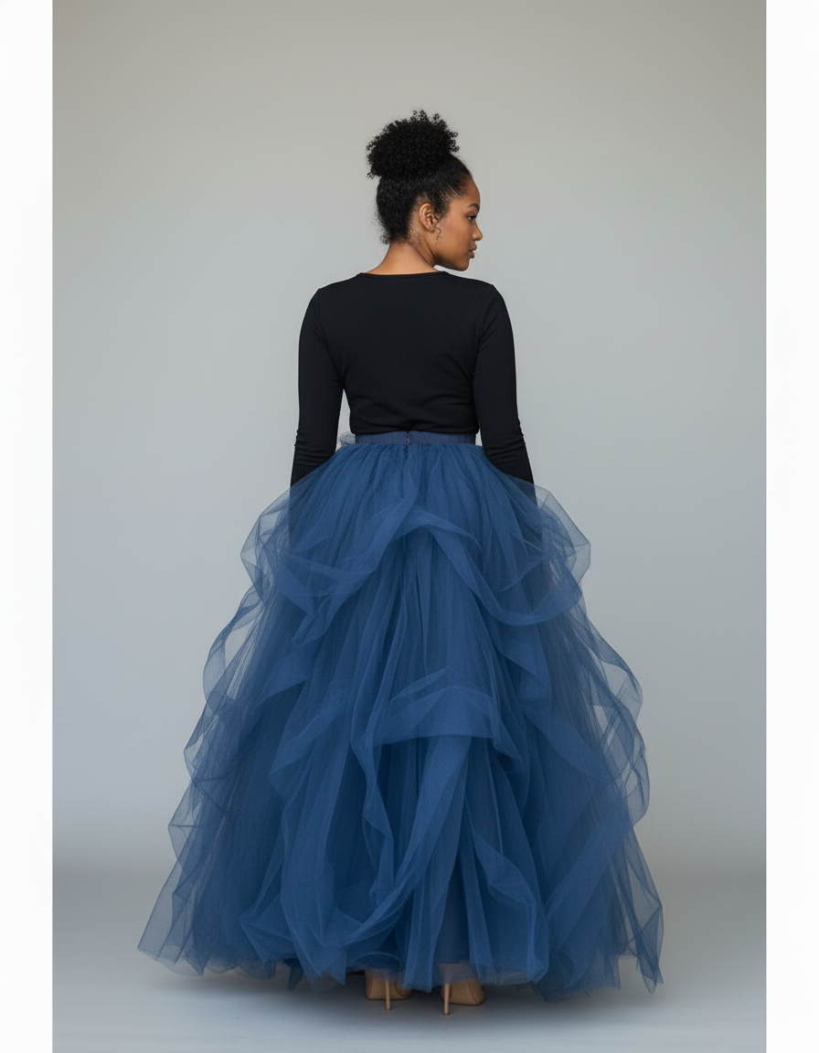 Jupe Longue Bleu Marine Tulle Élégante