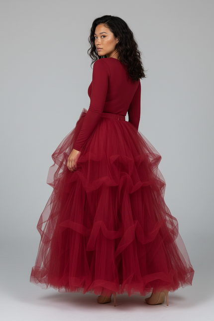 Jupe Rouge Plissée Longue