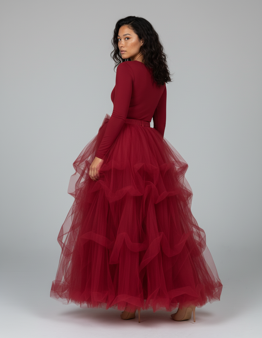 Jupe Rouge Plissée Longue