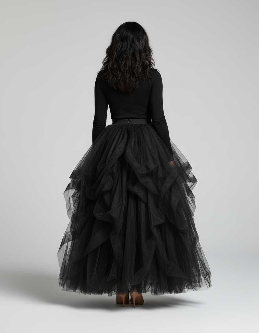 Jupe Longue Volants Fendue Élégante