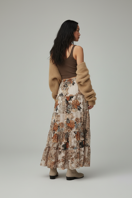 Jupe Longue Florale Étagée Fluide