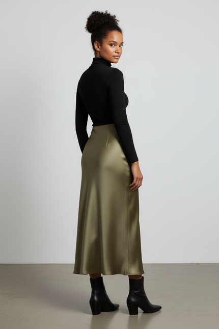 Jupe Longue Satin Kaki