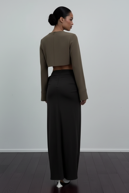 Jupe Longue Noire Froncée Fleurs Chic