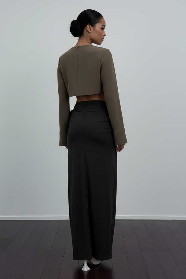 Jupe Longue Noire Froncée Fleurs Chic