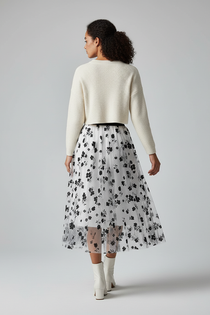 Jupe Longue Fleurie Noir Et Blanc