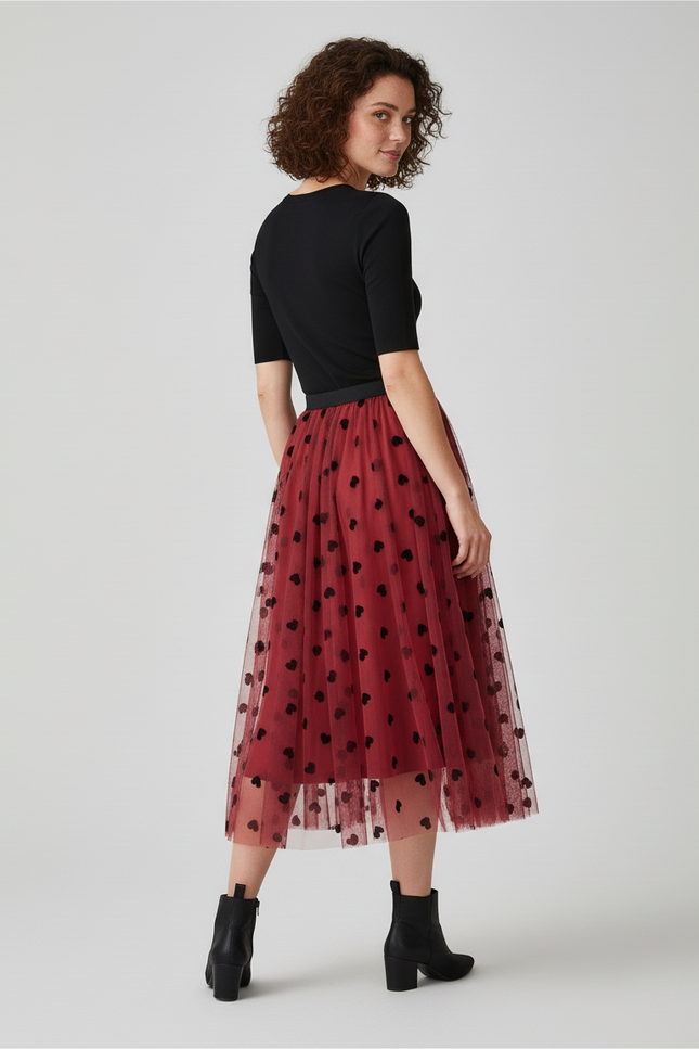 Jupe Longue Tulle Cœurs Élégante