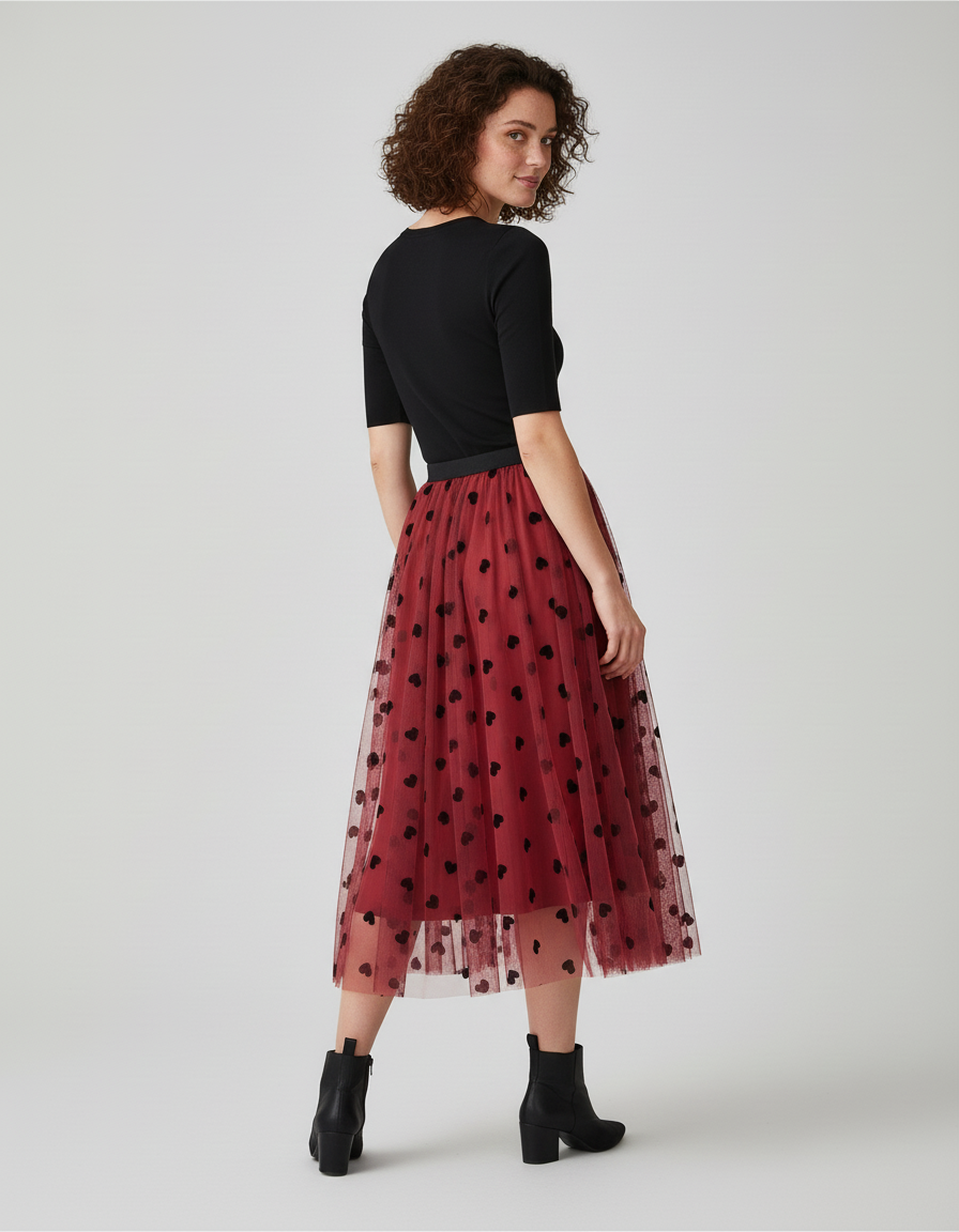 Jupe Longue Tulle Cœurs Élégante
