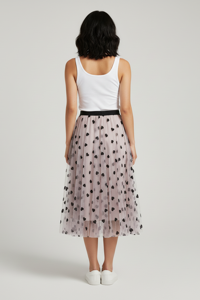 Jupe Longue Tulle Cœurs Plissée