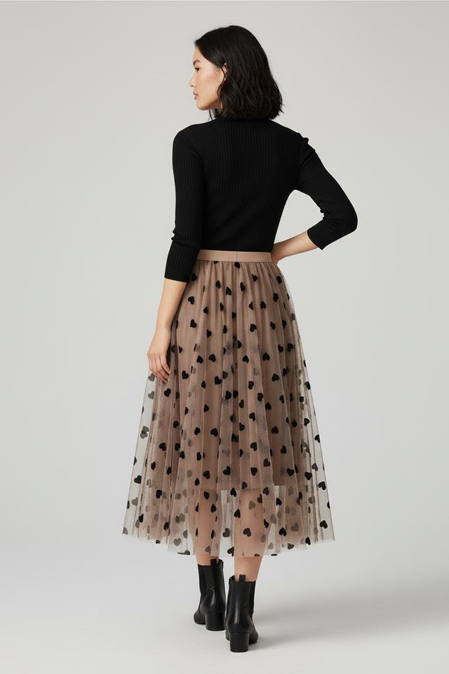 Jupe Longue Tulle Cœurs Élégante Romantique