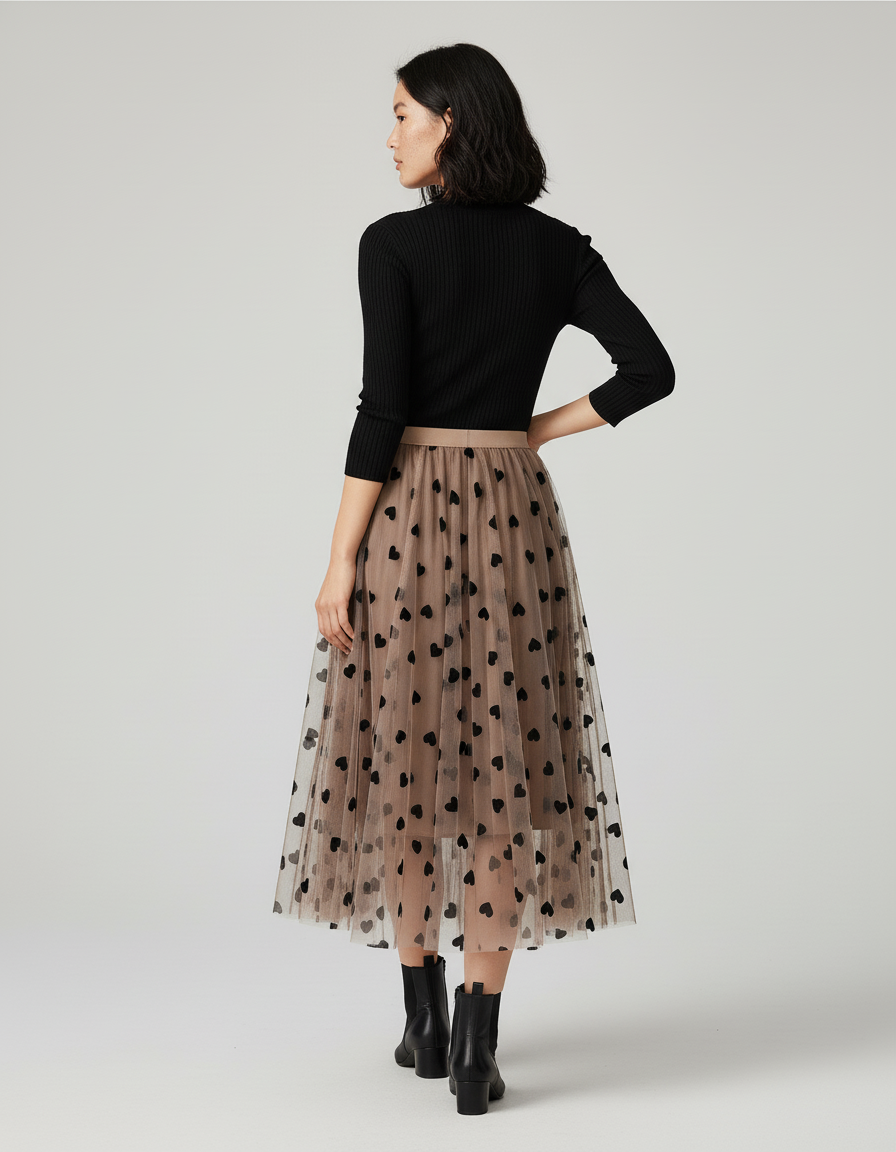 Jupe Longue Tulle Cœurs Élégante Romantique